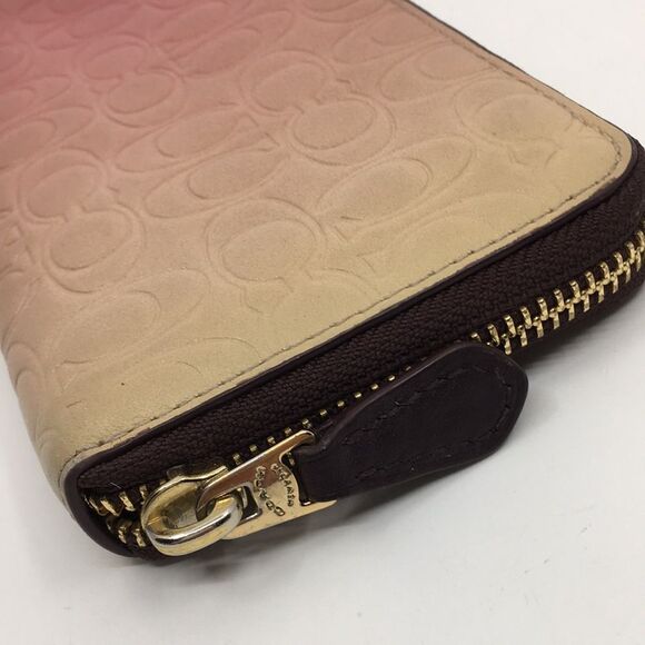 Coach Pink Ombré Signature Leather Accordion Zip Around Long Wallet - Picture 3 of 16